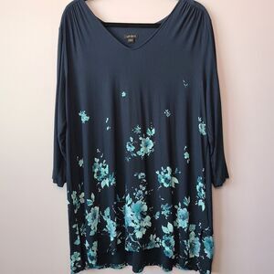 J Jill Wearever Collection Buttery Soft Long Floral Tunic 3/4 Sleeve Top Size L